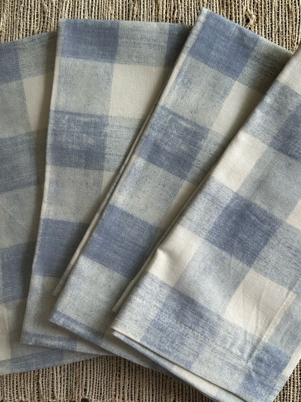 Pottery Barn Blue Gingham Check Cotton Linen Blend Cloth Napkins Set Of 4 NWOT